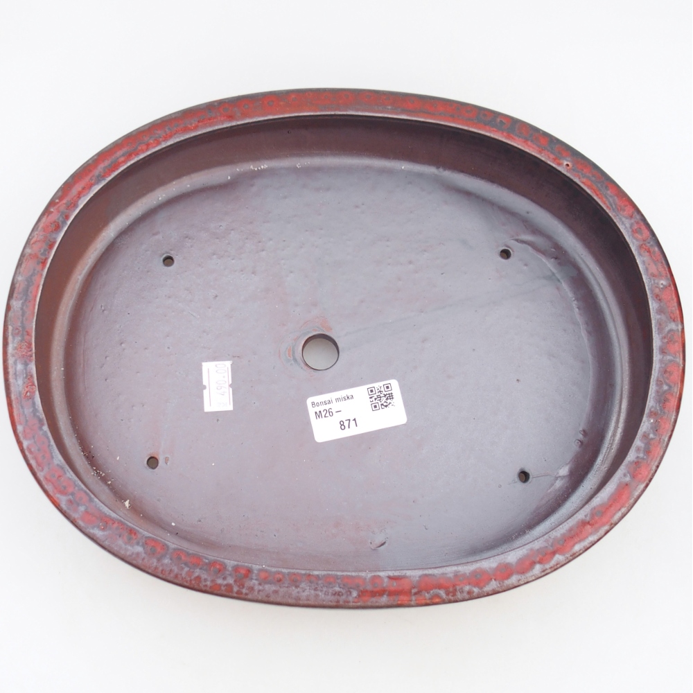 Keramická bonsai miska 26,5 x 21 x 5 cm, barva červená