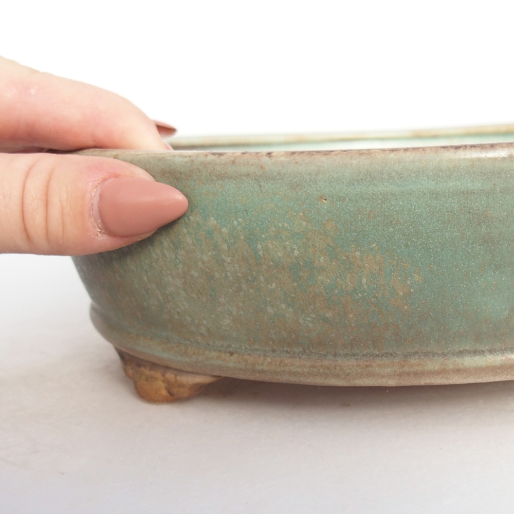 Keramická bonsai miska 21 x 21 x 6 cm, barva zelená