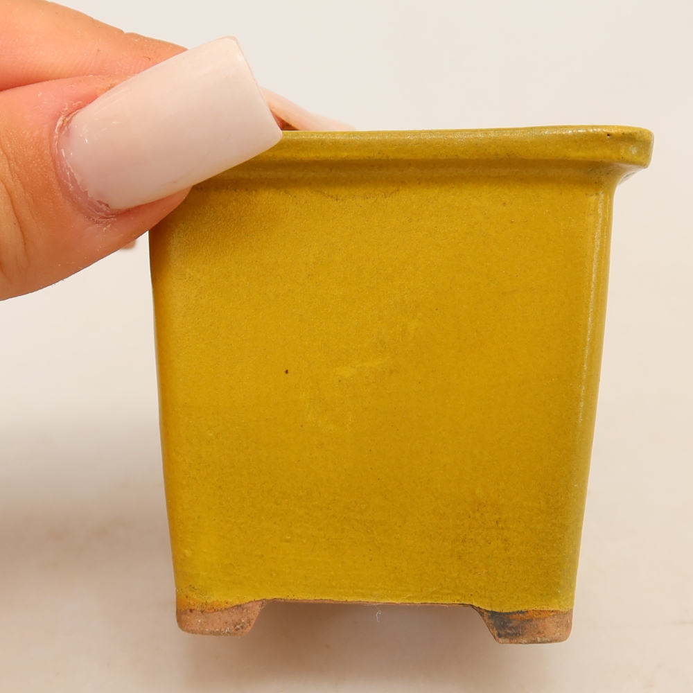 Keramická bonsai miska 6 x 6 x 5,5 cm, barva žlutá