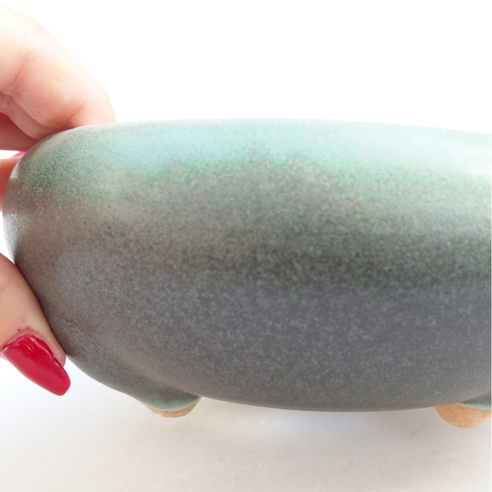 Keramická bonsai miska 14,5 x 14,5 x 7 cm, barva zelená