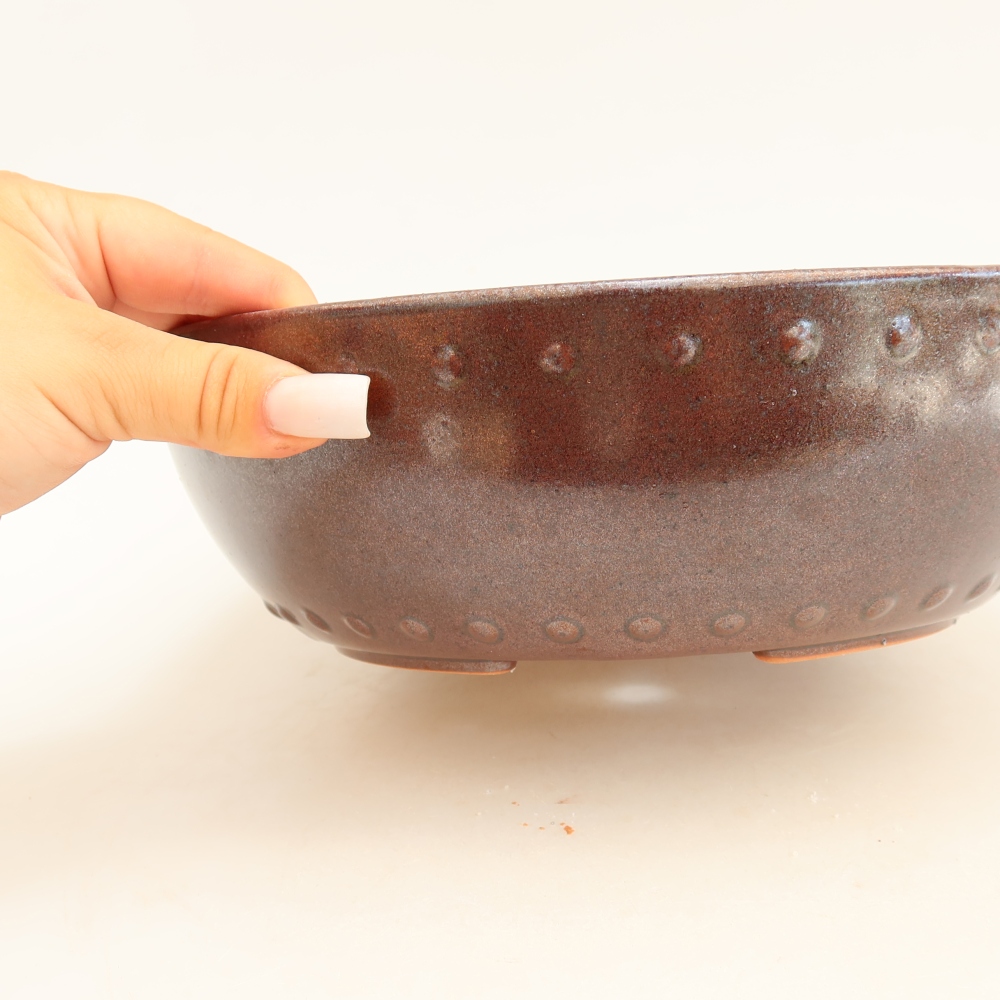 Keramická bonsai miska 24,5 x 24,5 x 7,5 cm, barva vínová
