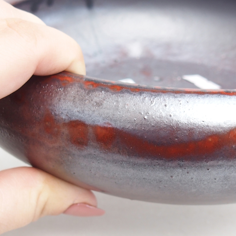 Keramická bonsai miska 21 x 21 x 6,5 cm, barva černočervená