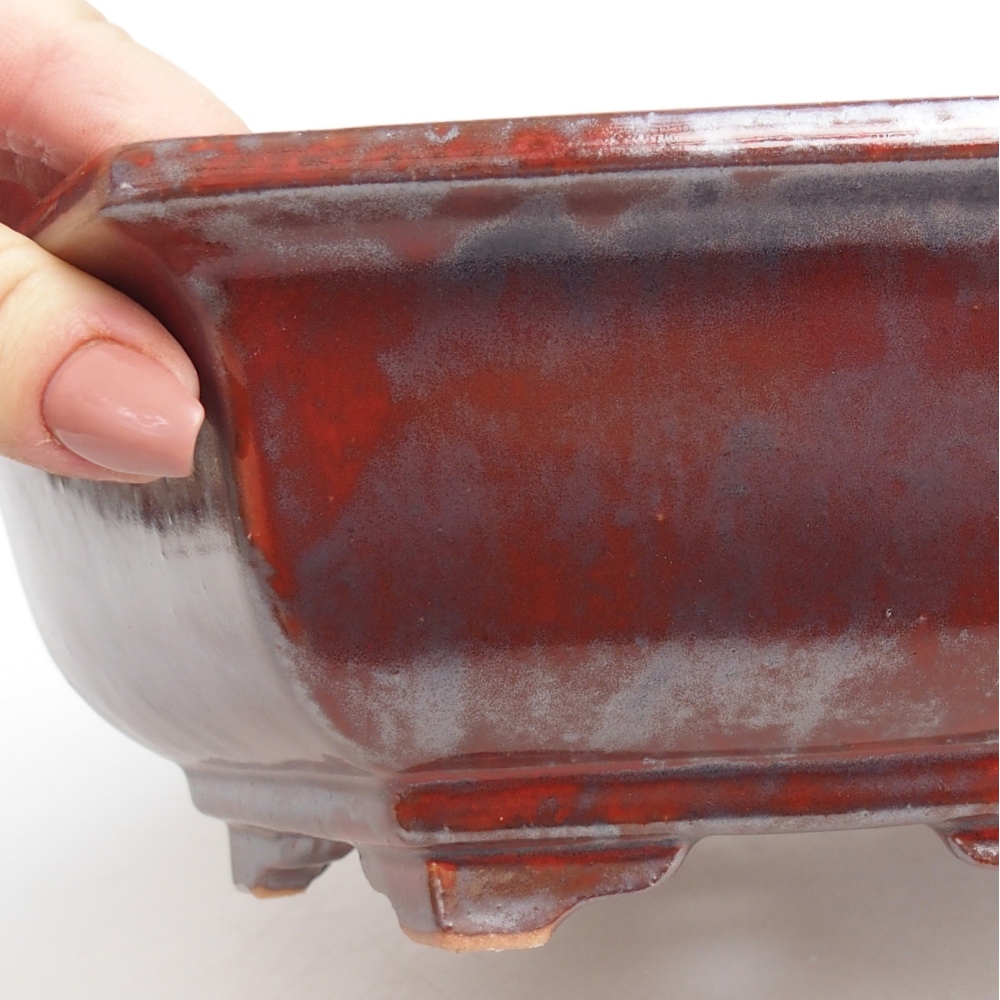 Keramická bonsai miska 24,5 x 22 x 7,5 cm, barva černočervená