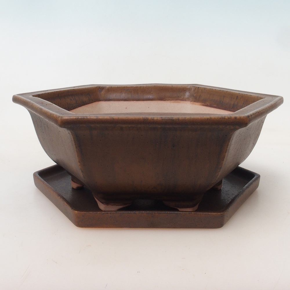 Bonsai miska + podmiska H53 - 19 x 21,5 x 7 cm. - hnědá