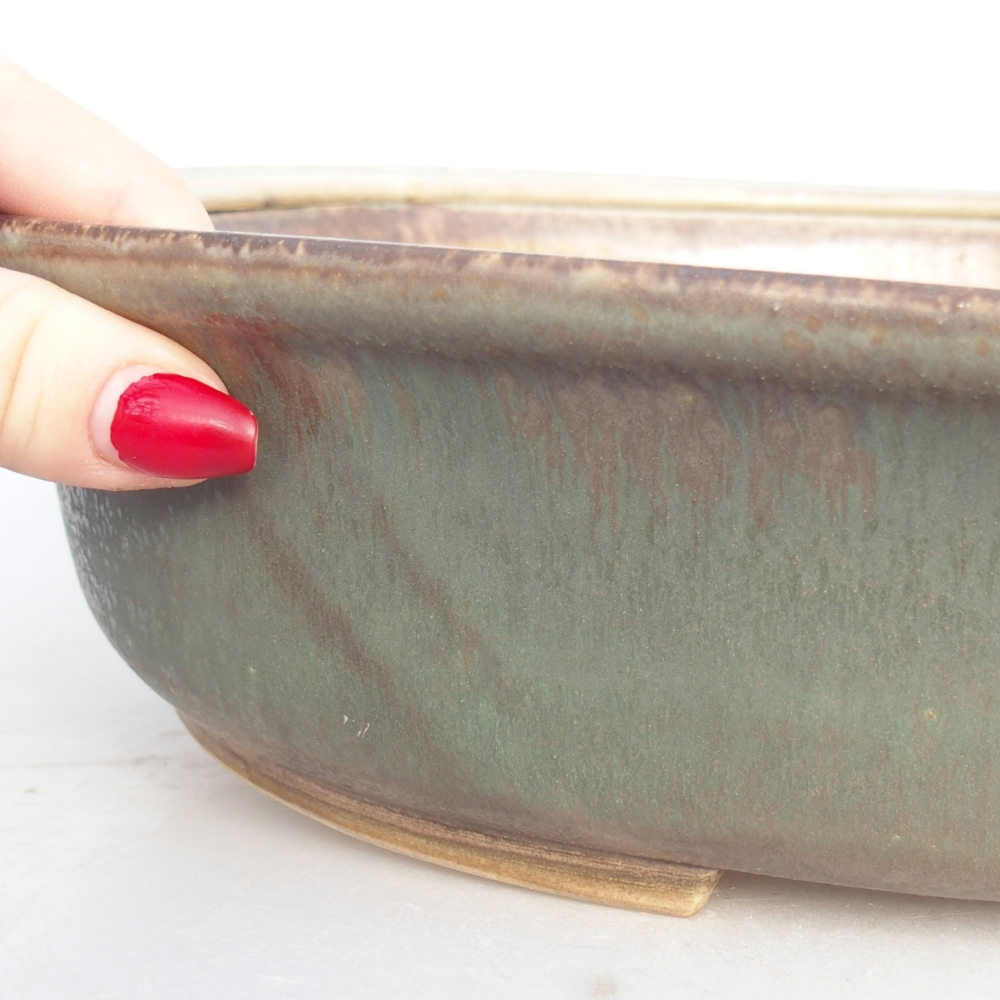 Keramická bonsai miska 32,5 x 28,5 x 7,5 cm, barva zelená