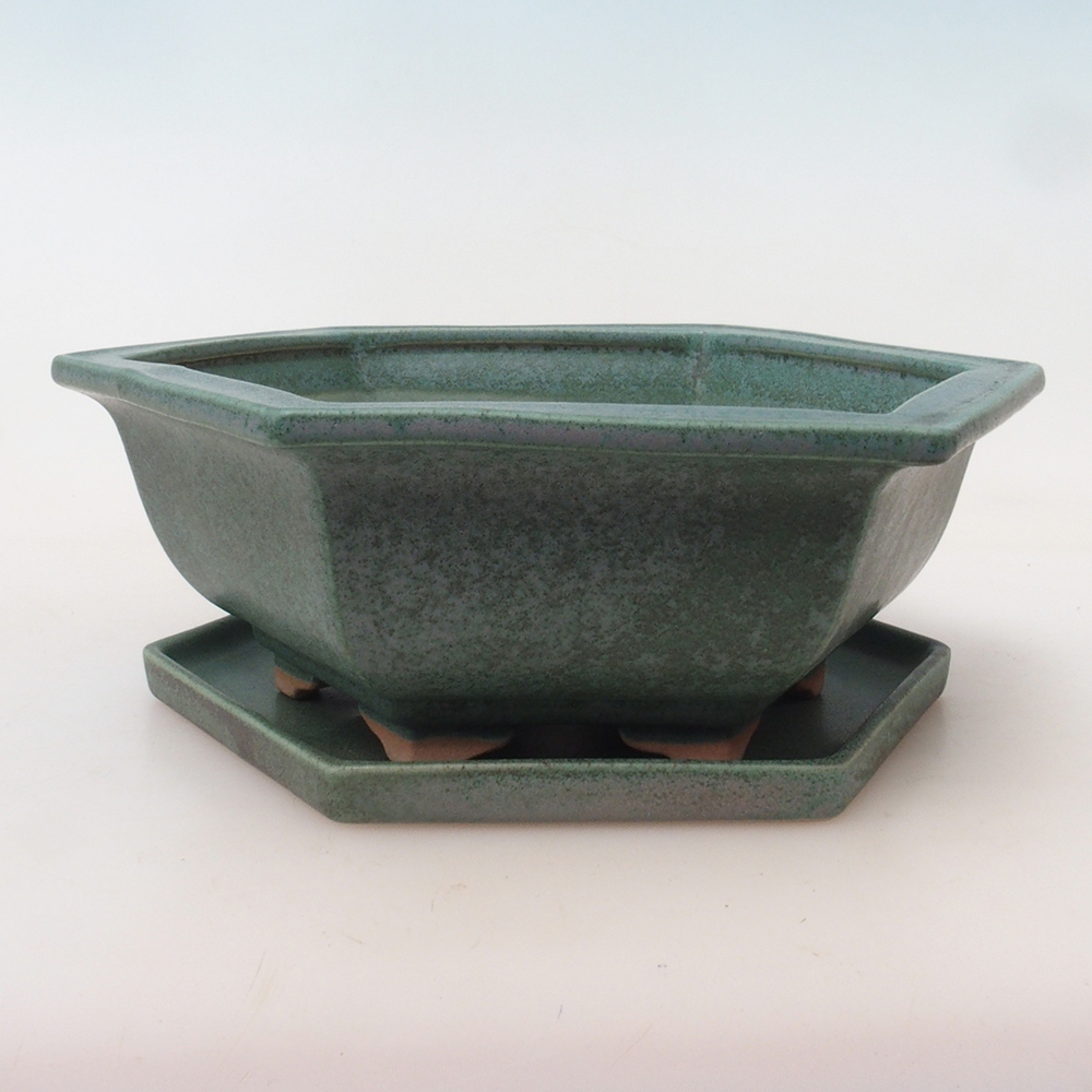 Bonsai miska + podmiska H53 - 19 x 21,5 x 7 cm. - zelená