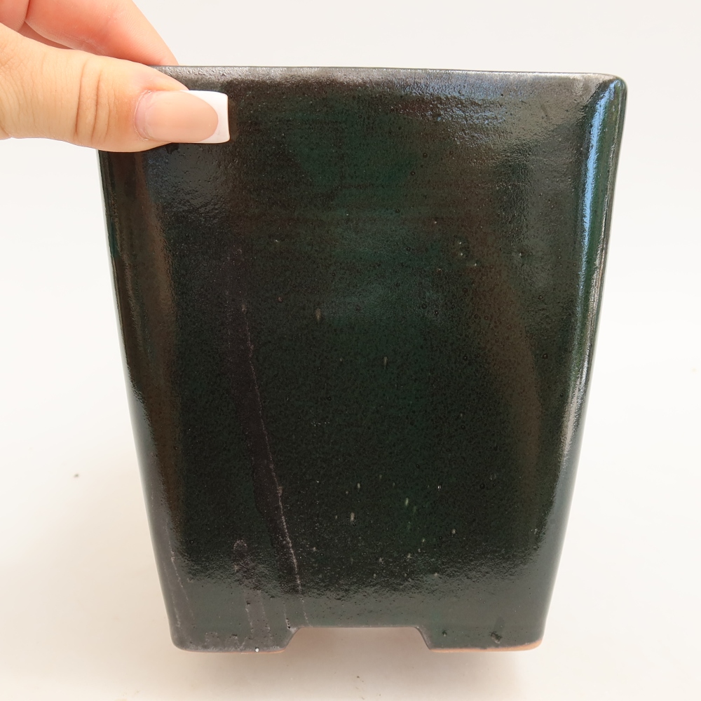 Keramická bonsai miska 13,5 x 13,5 x 15 cm, barva zelená