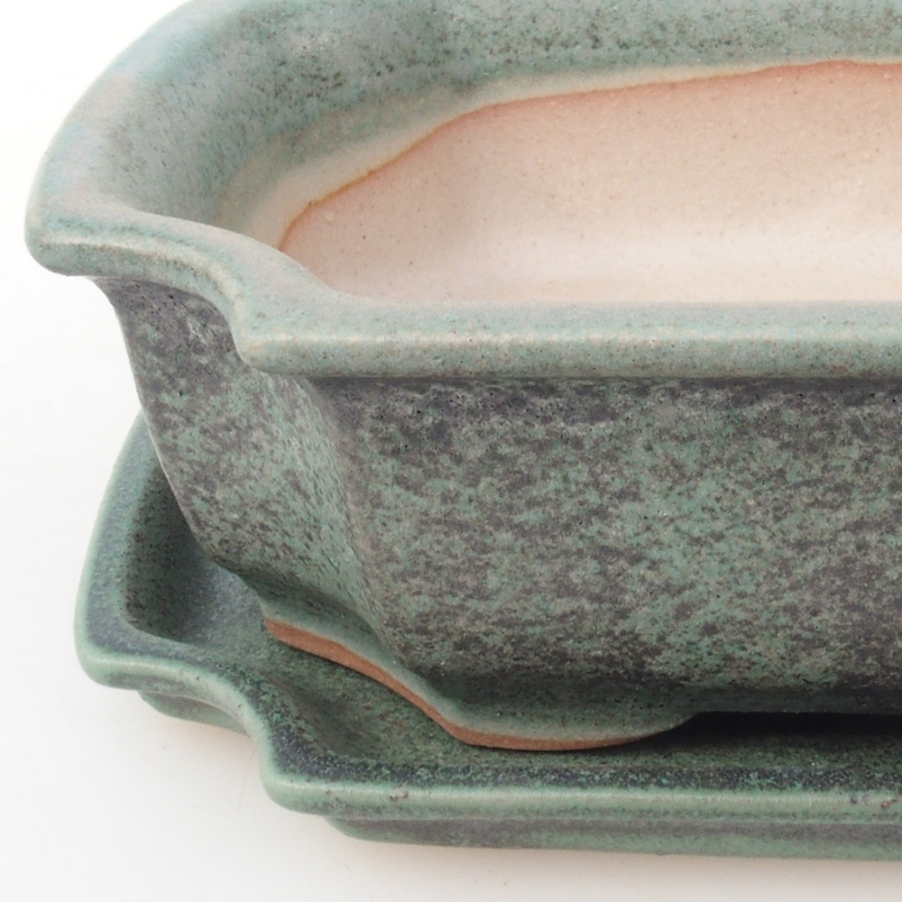 Bonsai miska + podmiska H17 - 15 x 10 x 4 cm. - zelená