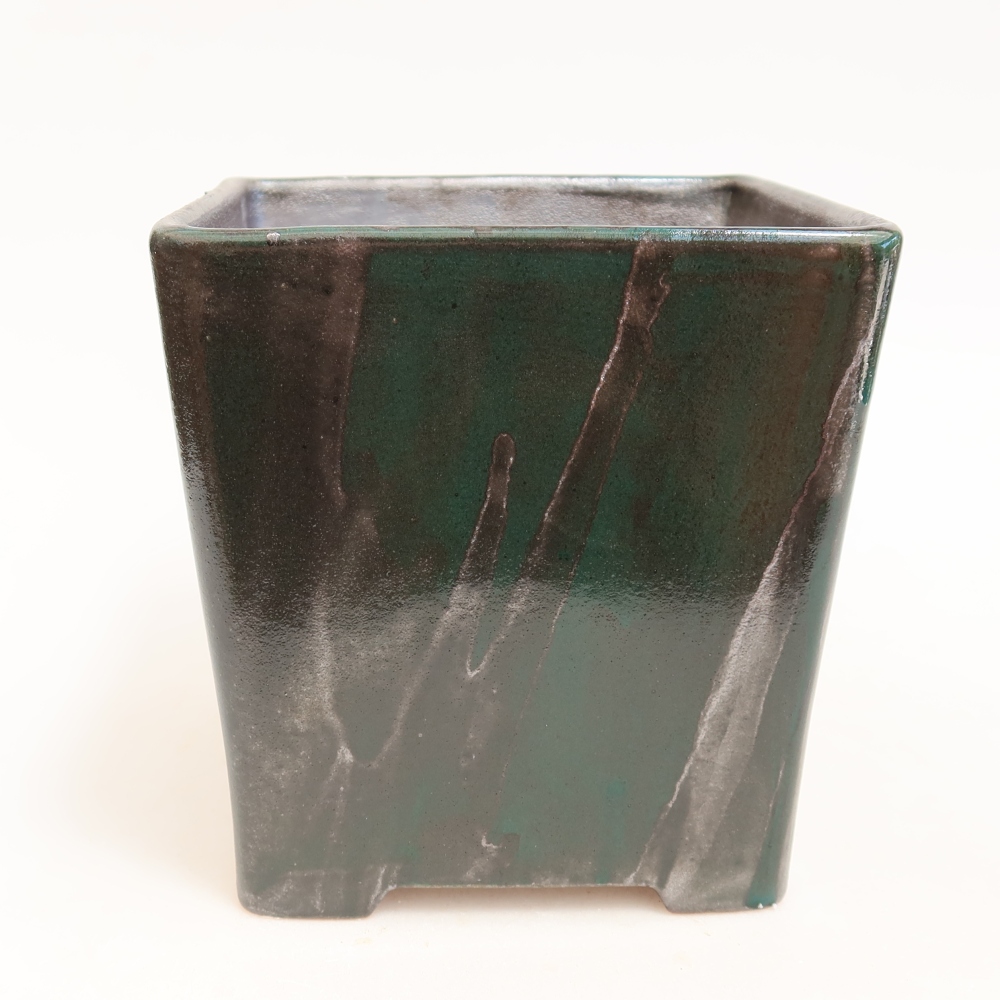 Keramická bonsai miska 13 x 13 x 13,5 cm, barva kovovozelená