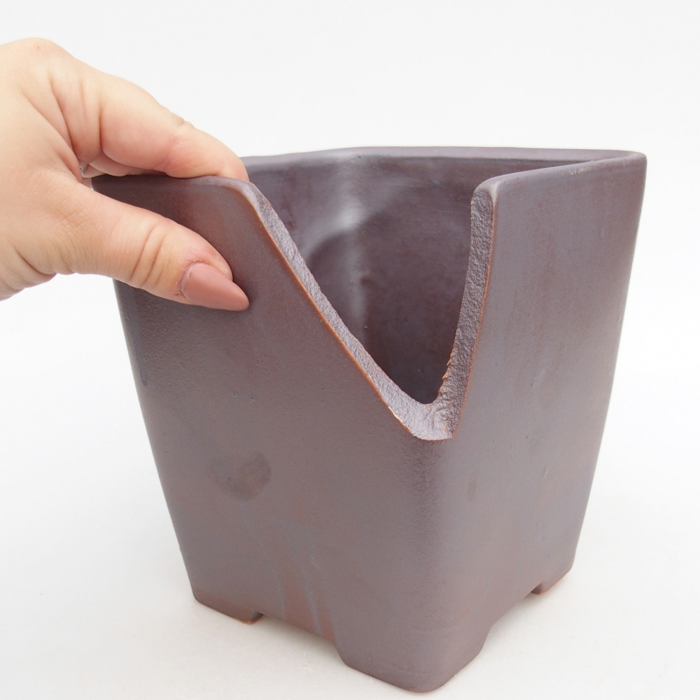 Keramická bonsai miska 13,5 x 13,5 x 15 cm, barva kovová