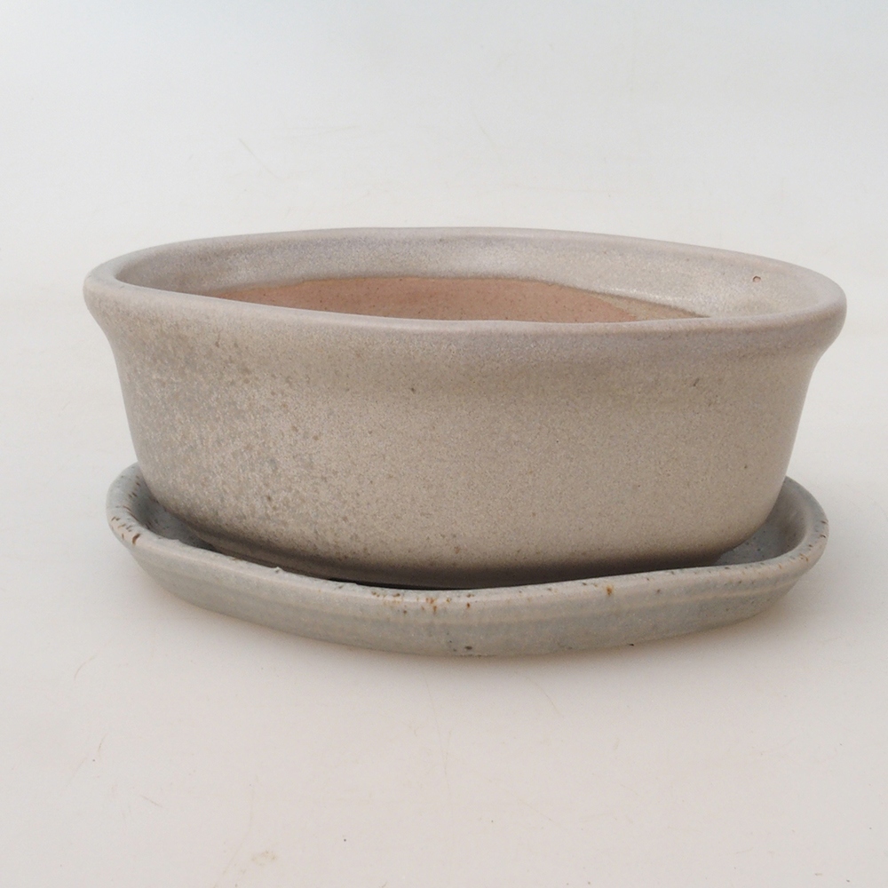 Bonsai miska + podmiska H05 - 11 x 8 x 4 cm. - béžová