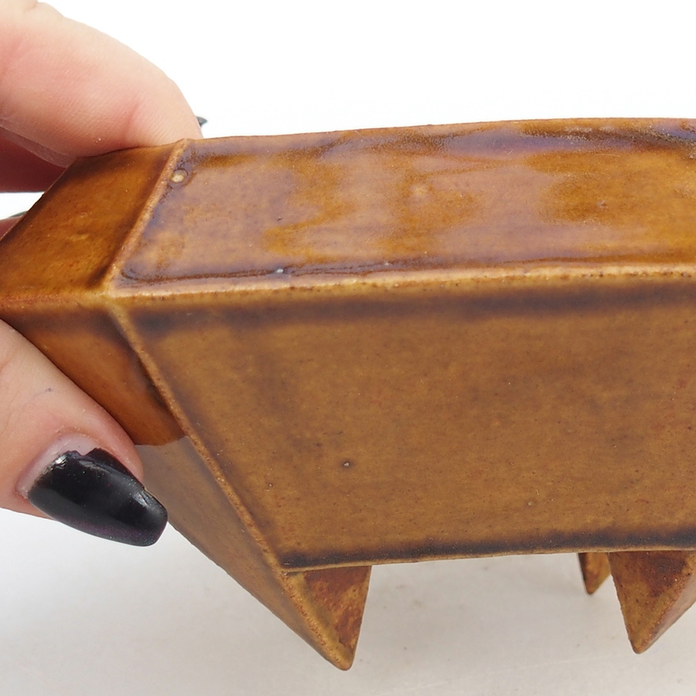 Keramická bonsai miska 13,5 x 13,5 x 7,5 cm, barva hnědá