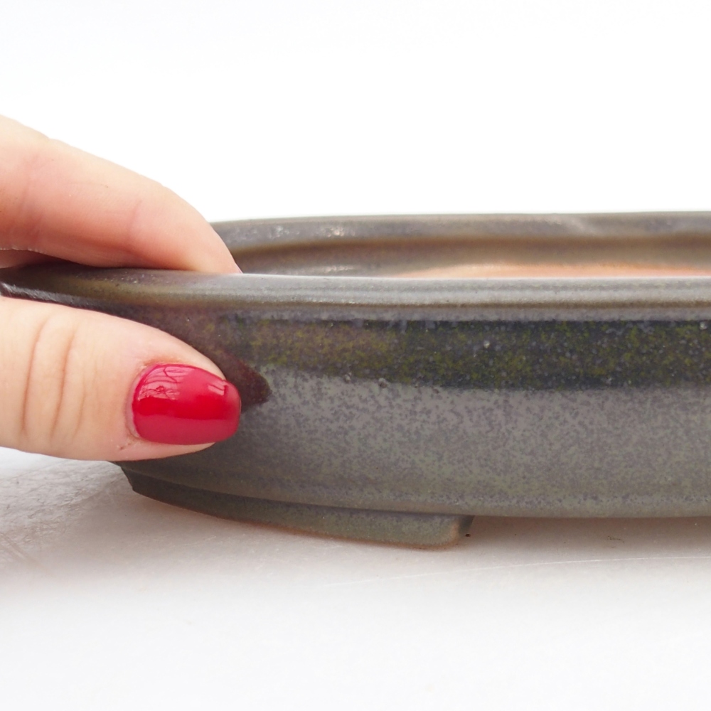 Keramická bonsai miska 24 x 20 x 4 cm, barva zelená