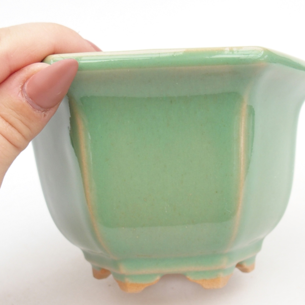 Keramická bonsai miska 13 x 11,5  x 8 cm, barva zelená