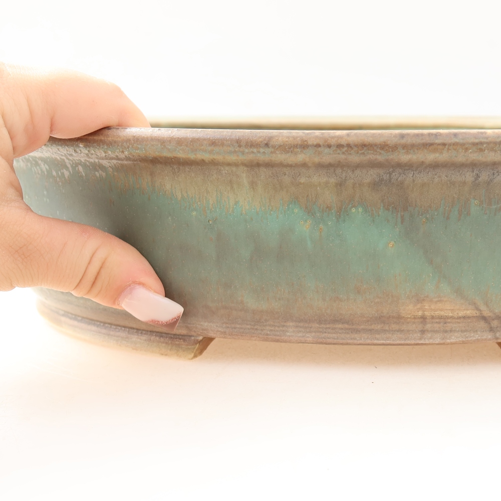 Keramická bonsai miska 31 x 27 x 7,5 cm, barva zelená