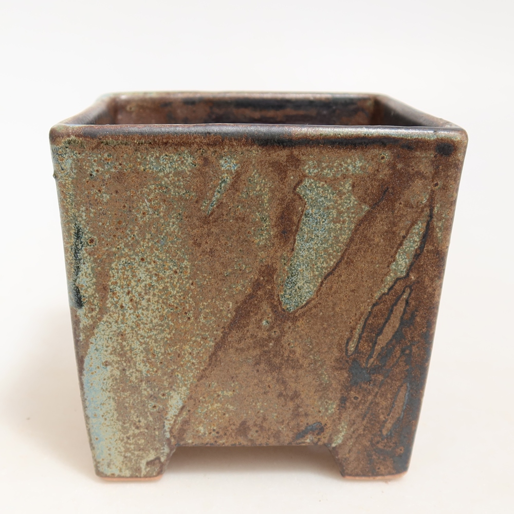Keramická bonsai miska 9 x 9 x 8,5 cm, barva hnědozelená
