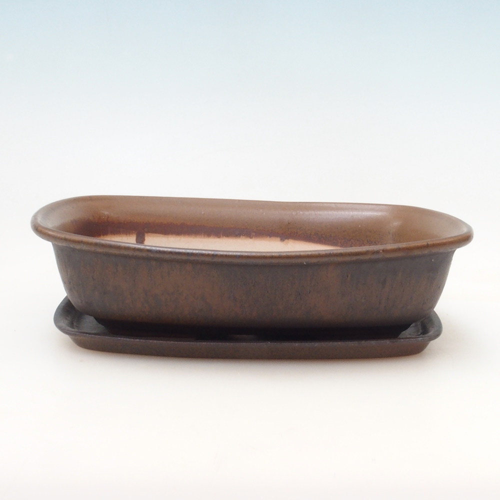 Bonsai miska + podmiska H08 - 25 x 19,5 x 6 cm. - hnědá
