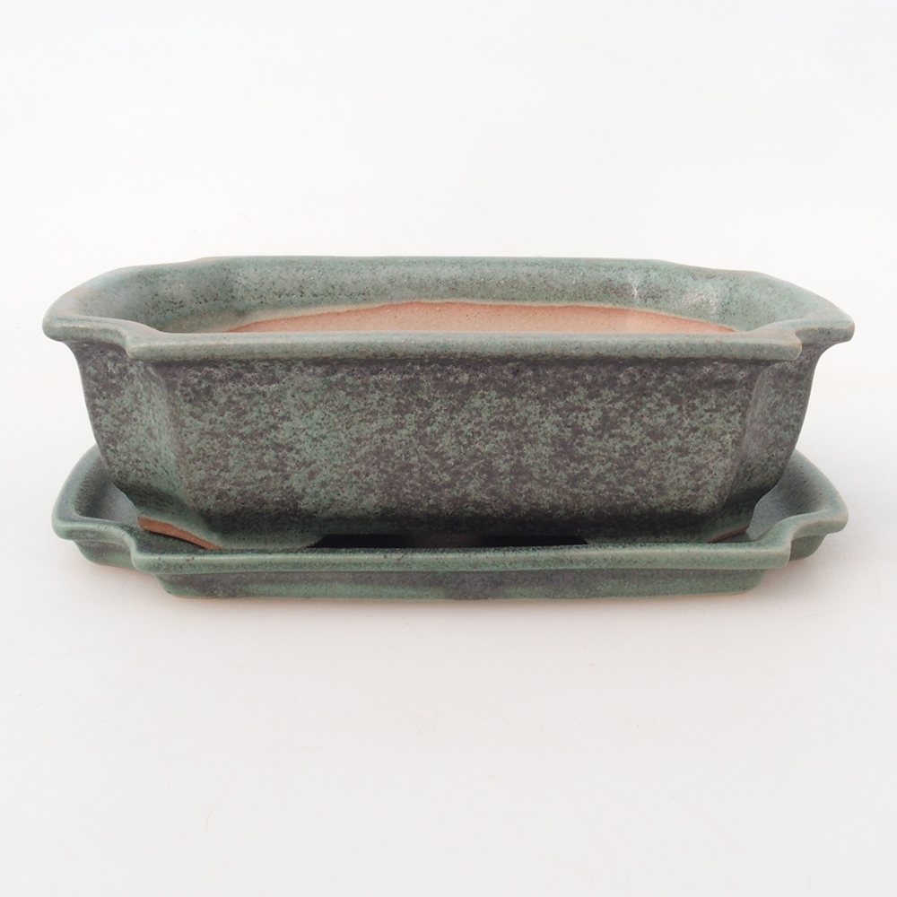 Bonsai miska + podmiska H03 - 16,5 x 12 x 4,5 cm. - zelená