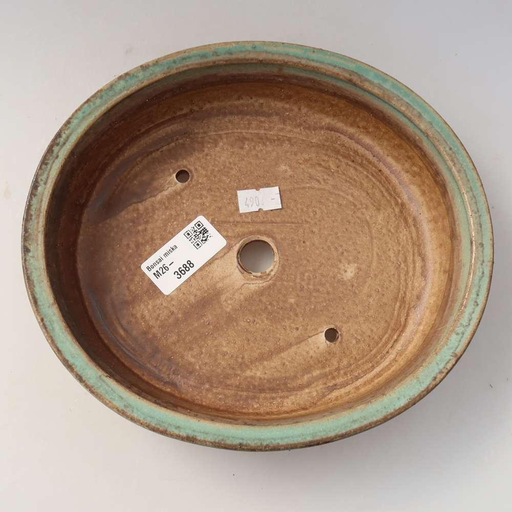 Keramická bonsai miska 21 x 19 x 5 cm, barva zelená