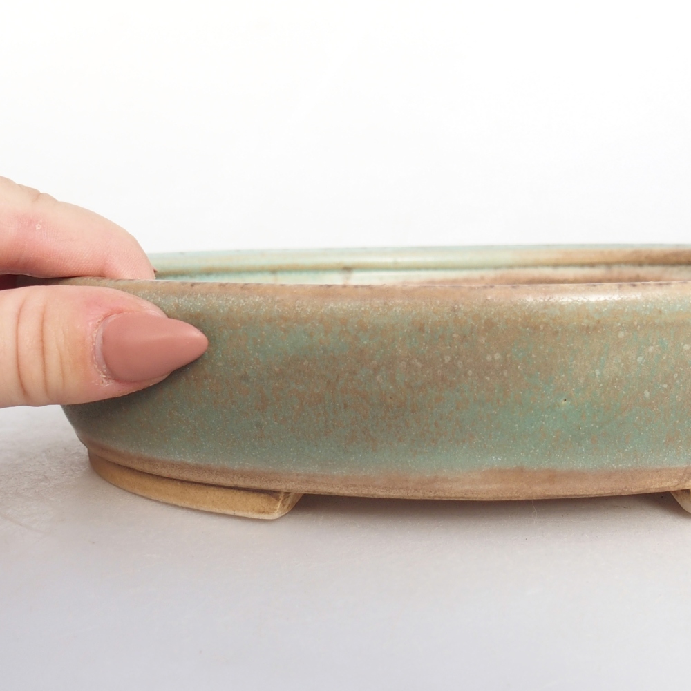 Keramická bonsai miska 21 x 19 x 4 cm, barva zelená