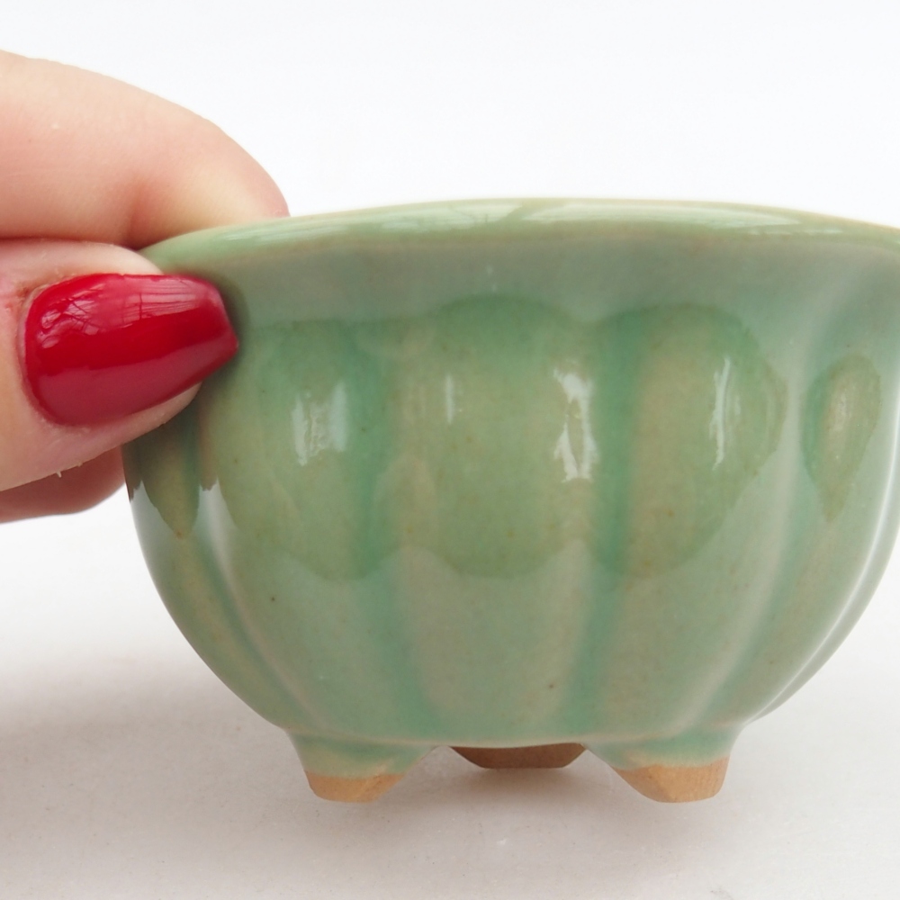 Keramická bonsai miska 8,5 x 8,5 x 4,5 cm, barva zelená