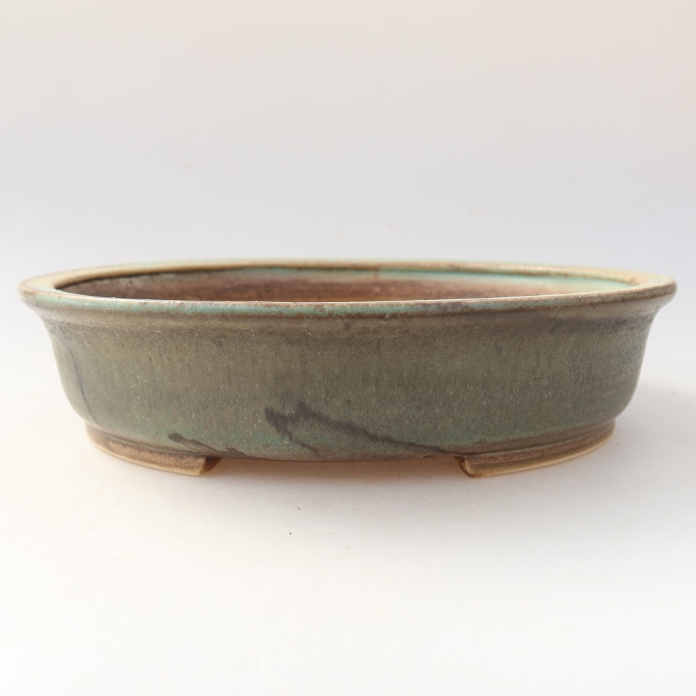 Keramická bonsai miska 21 x 19 x 5 cm, barva zelená