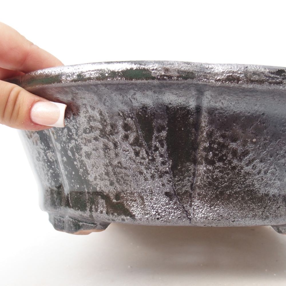 Keramická bonsai miska 26 x 26 x 8,5 cm, barva kovovozelená