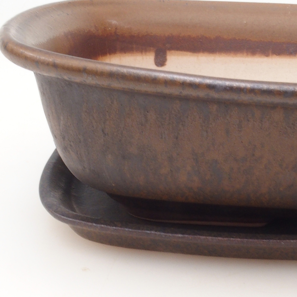 Bonsai miska + podmiska H09 - 30 x 23 x 7,5 cm. - hnědá