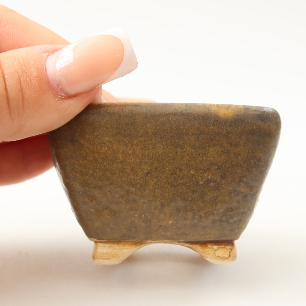 Keramická bonsai miska 6 x 6 x 4 cm, barva hnědá