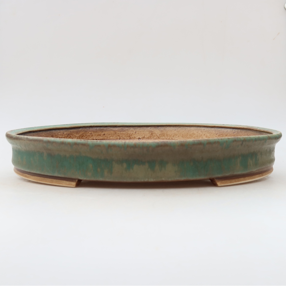 Keramická bonsai miska 31 x 27 x 4,5 cm, barva zelená