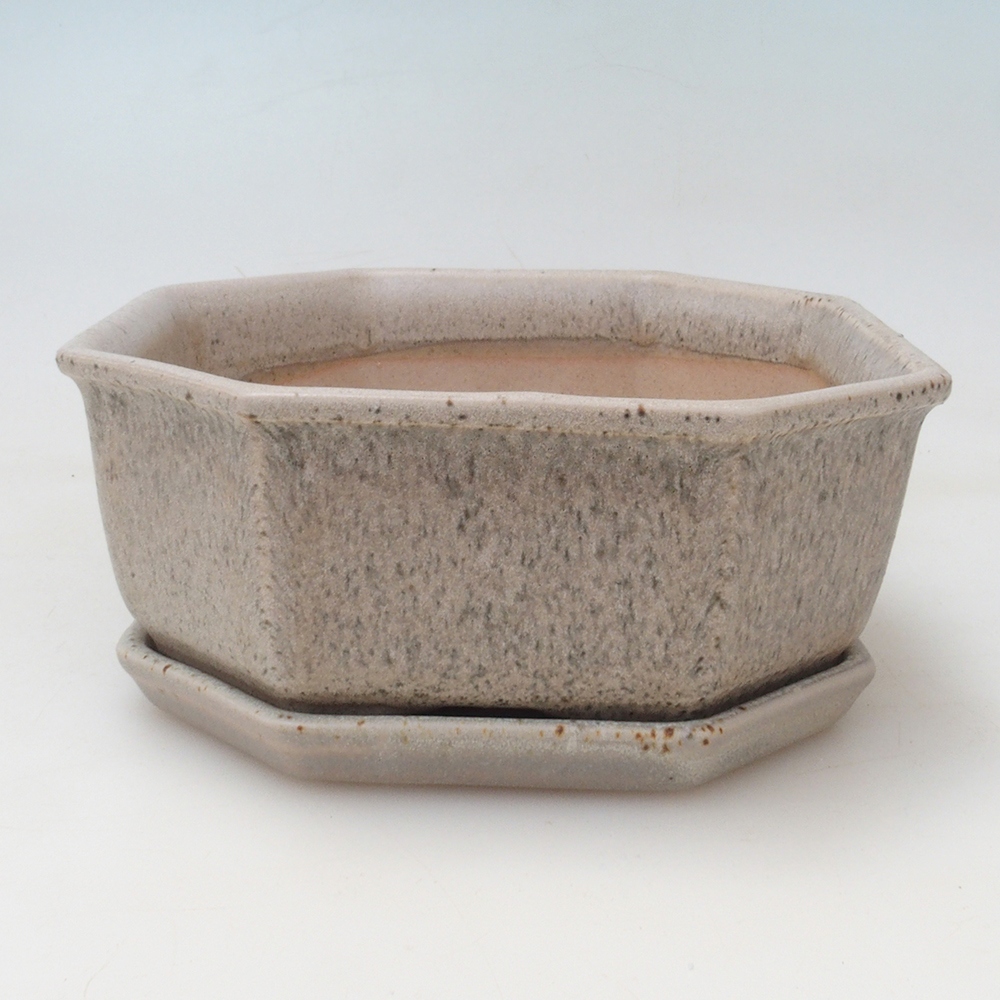 Bonsai miska + podmiska H13 - 12,5x12,5 x4,5 cm. - béžová