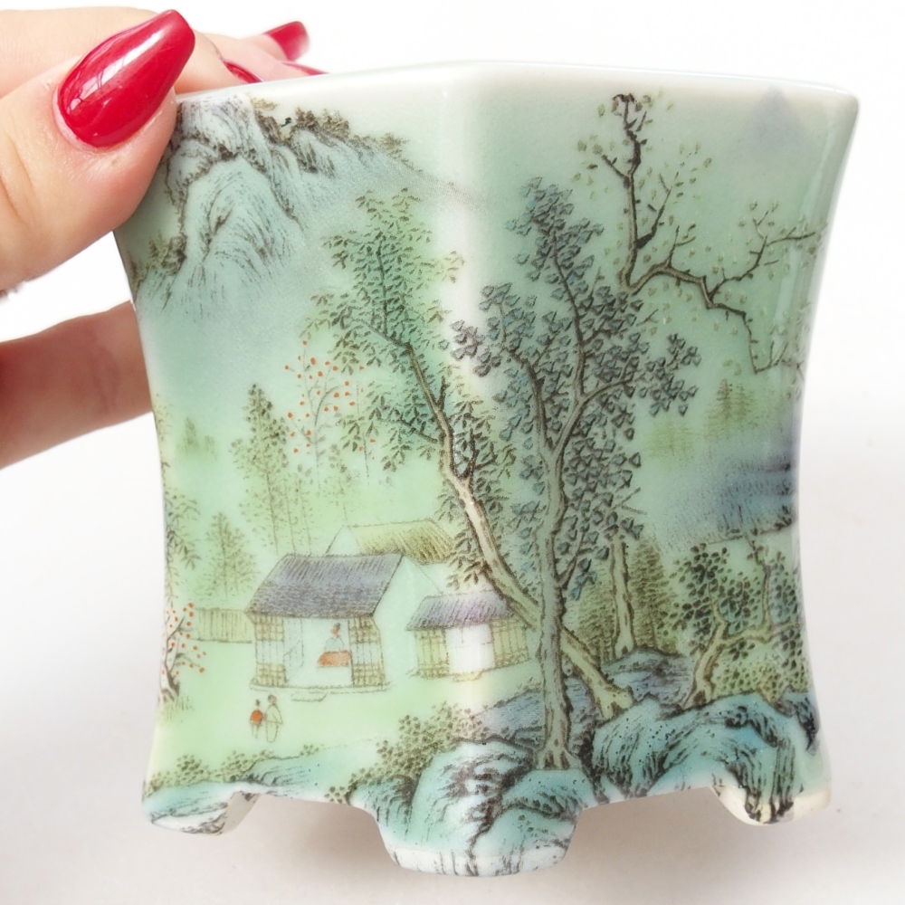 Keramická bonsai miska 10,5 x 9,5 x 8,5 cm, barva zelená