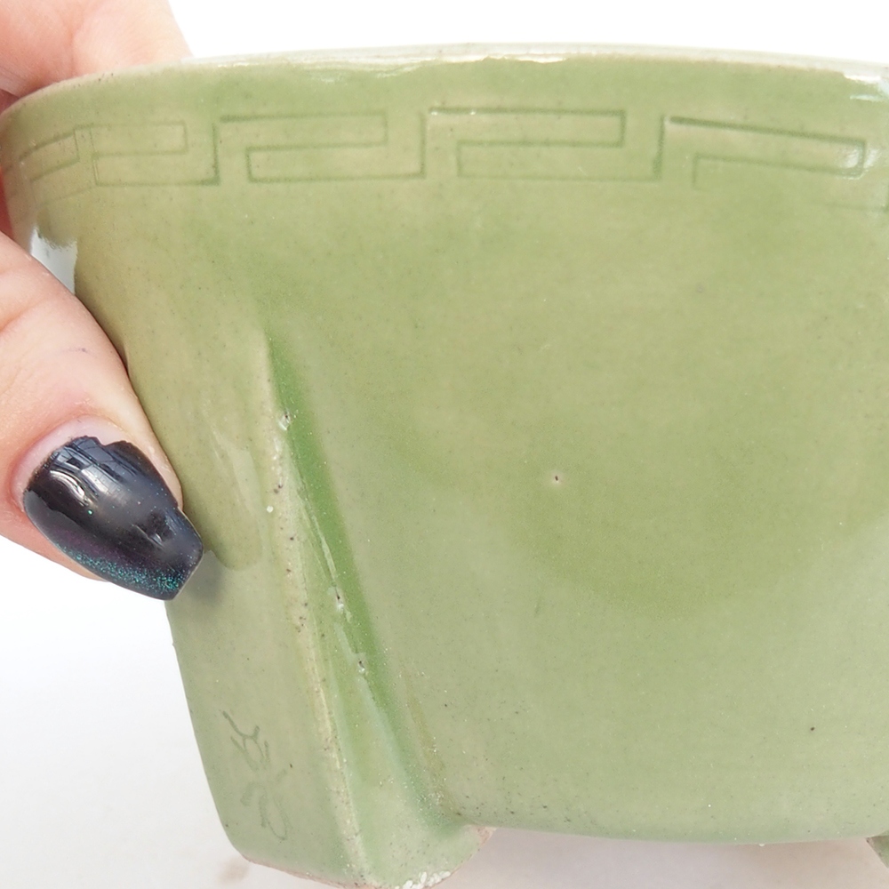 Keramická bonsai miska 13,5 x 13,5 x 6,5 cm, barva zelená