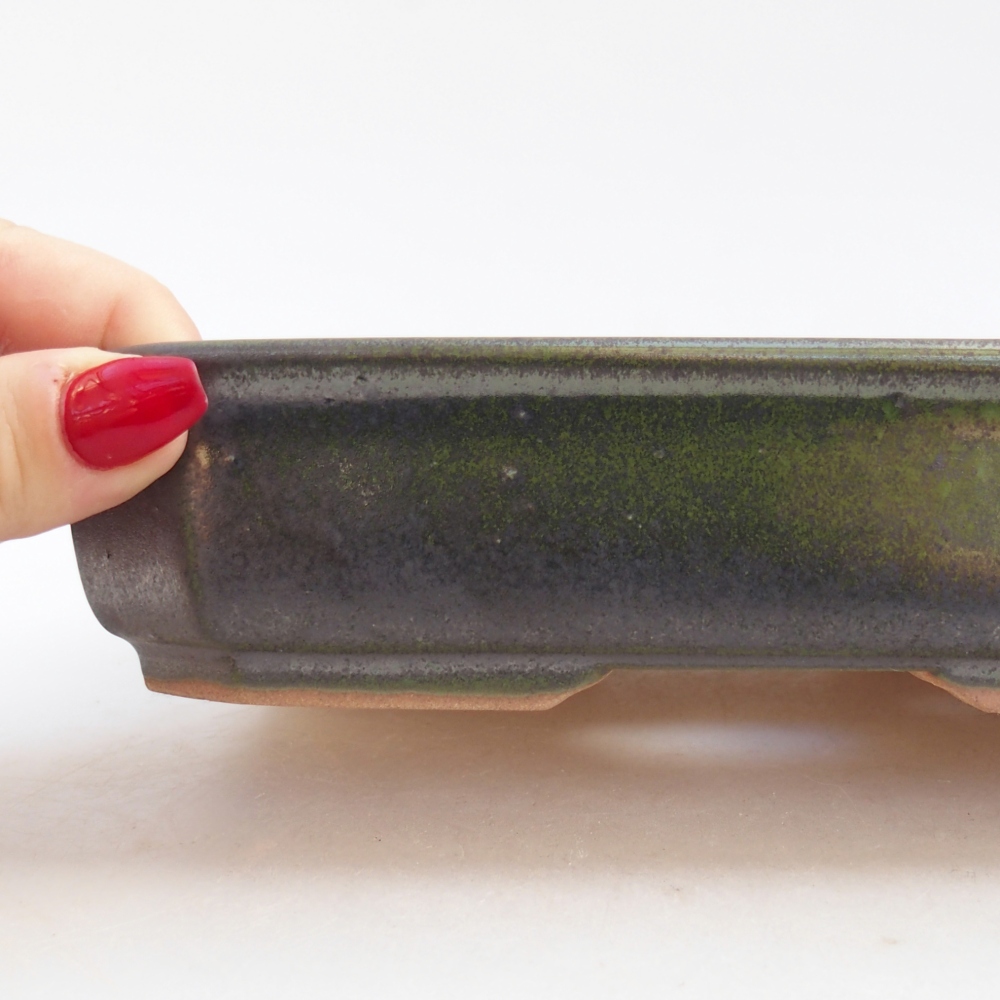 Keramická bonsai miska 19 x 13 x 4 cm, barva zelená