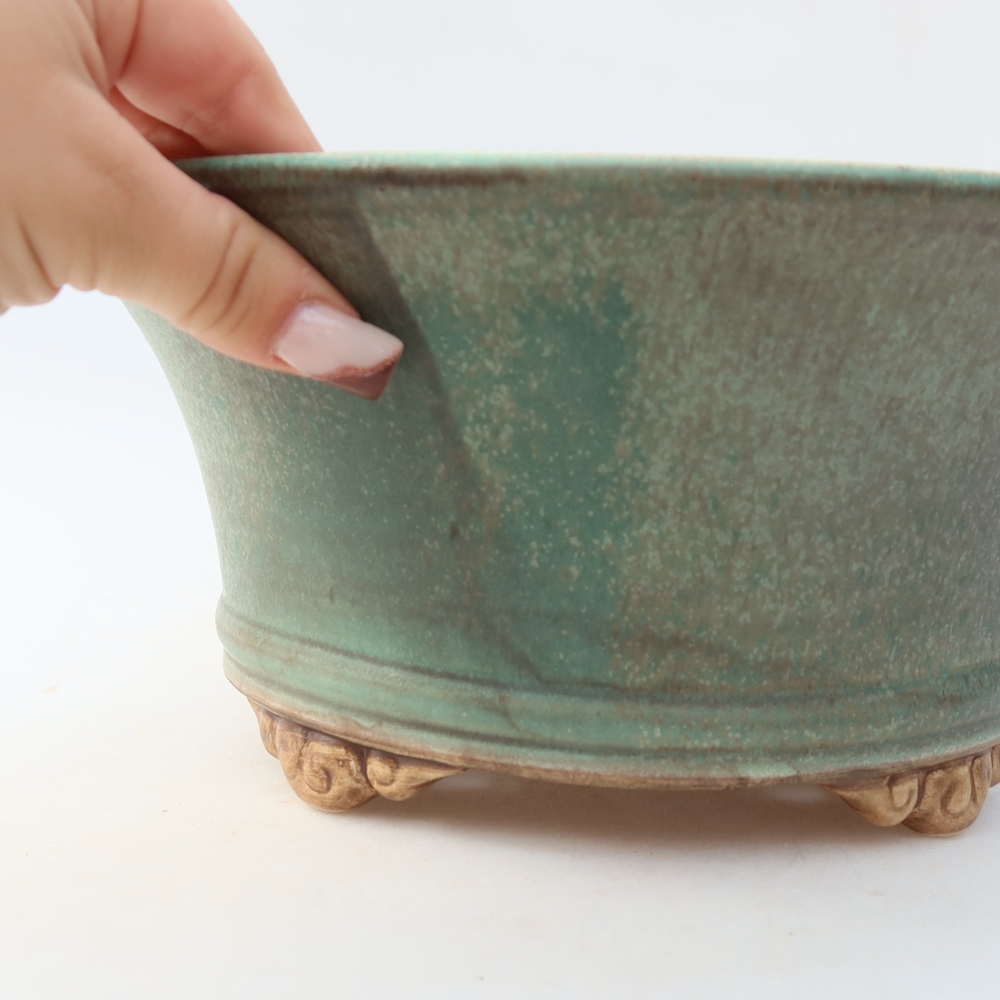 Keramická bonsai miska 24,5 x 24,5 x 11,5 cm, barva zelená