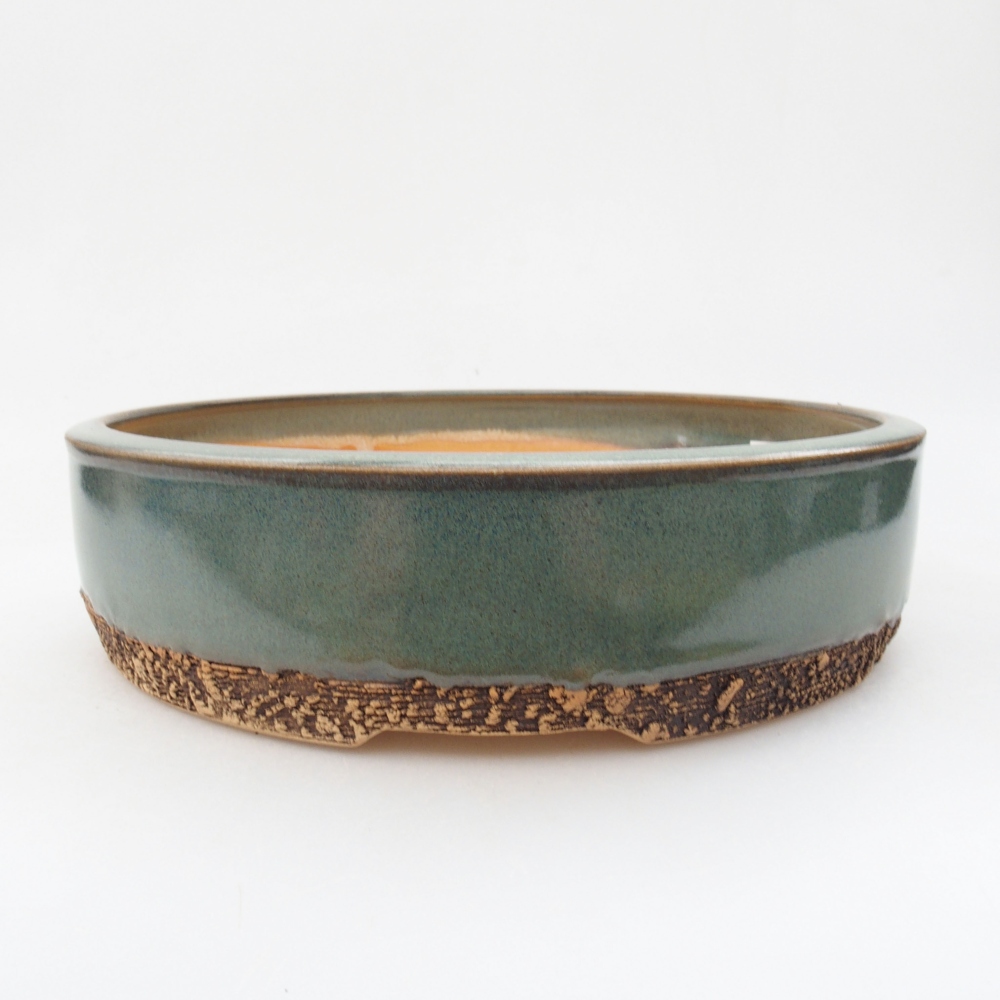 Keramická bonsai miska 21 x 21 x 5,5 cm, barva zelená