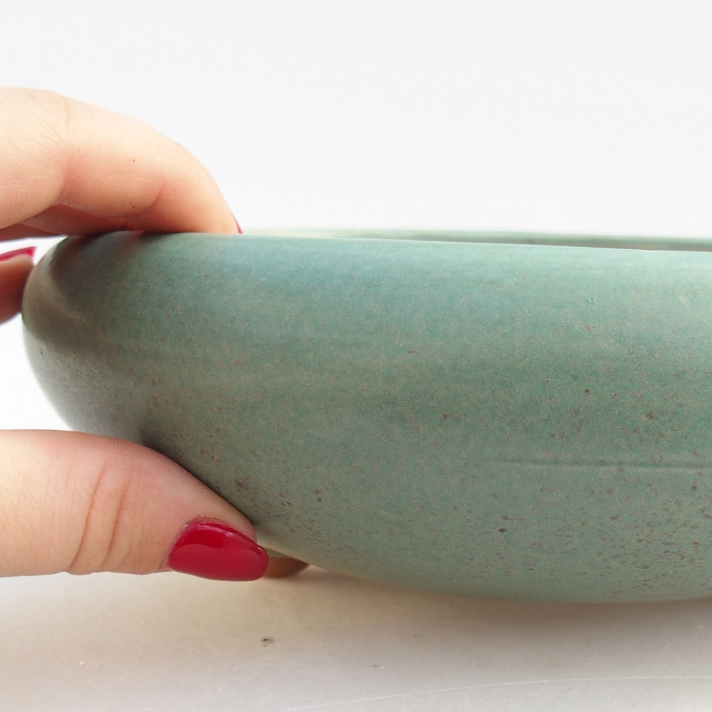 Keramická bonsai miska 21 x 21 x 7,5 cm, barva zelená