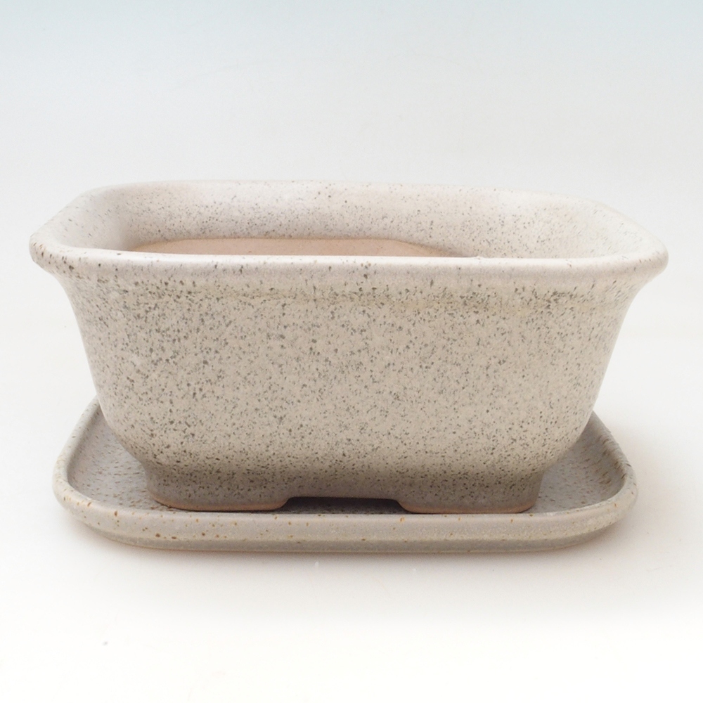 Bonsai miska + podmiska H37 - 14,5x13x6,5 cm. - béžová