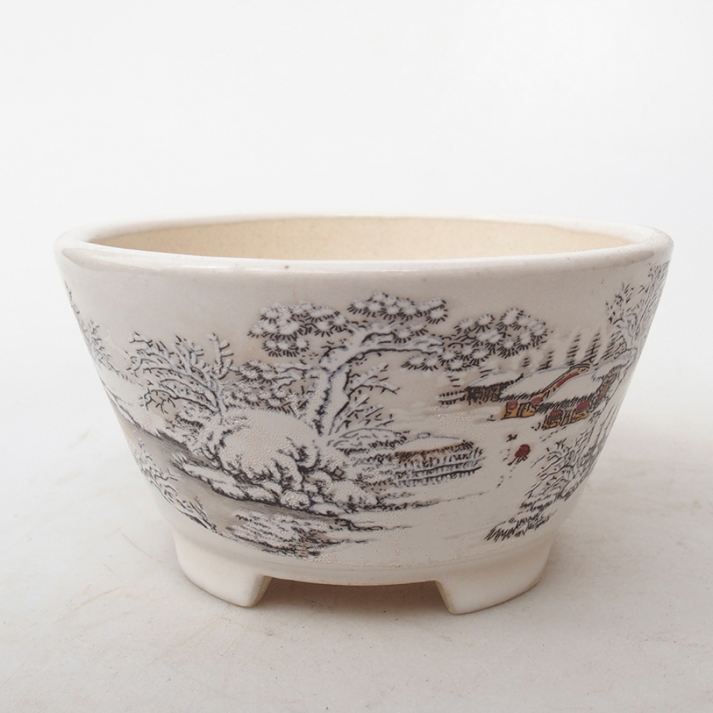 Keramická bonsai miska 12 x 12 x 6,5 cm, barva bílá