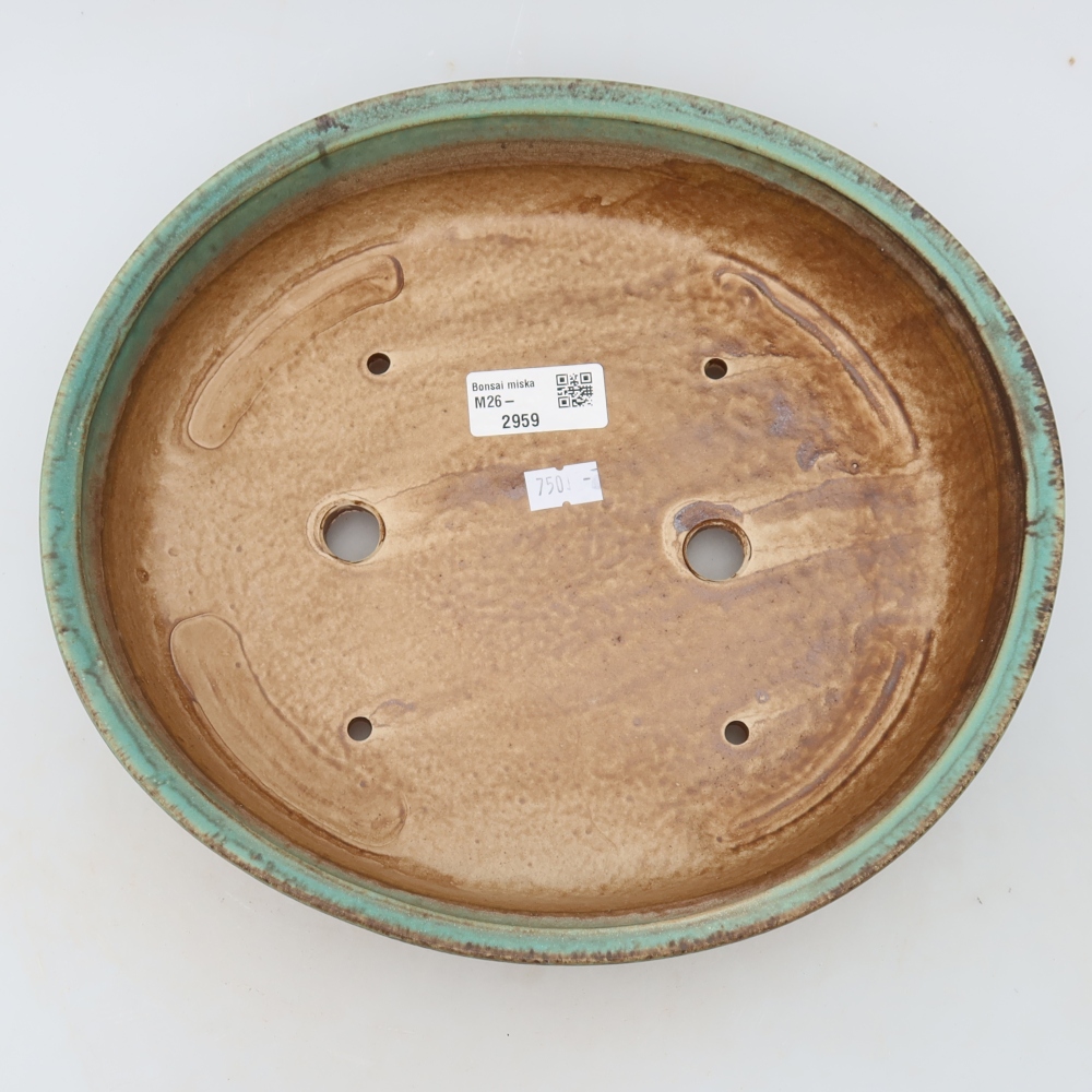 Keramická bonsai miska 27 x 24 x 5,5 cm, barva zelená