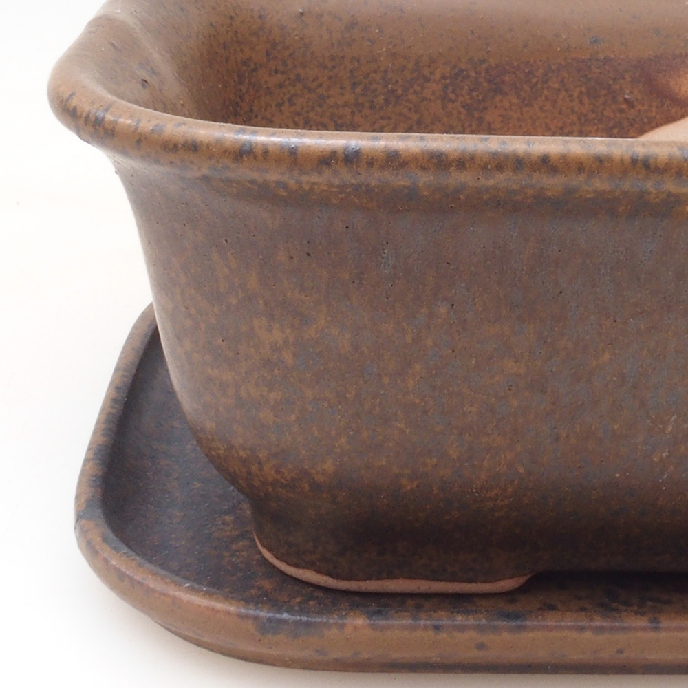 Bonsai miska + podmiska H37 - 14,5x13x6,5 cm. - hnědá