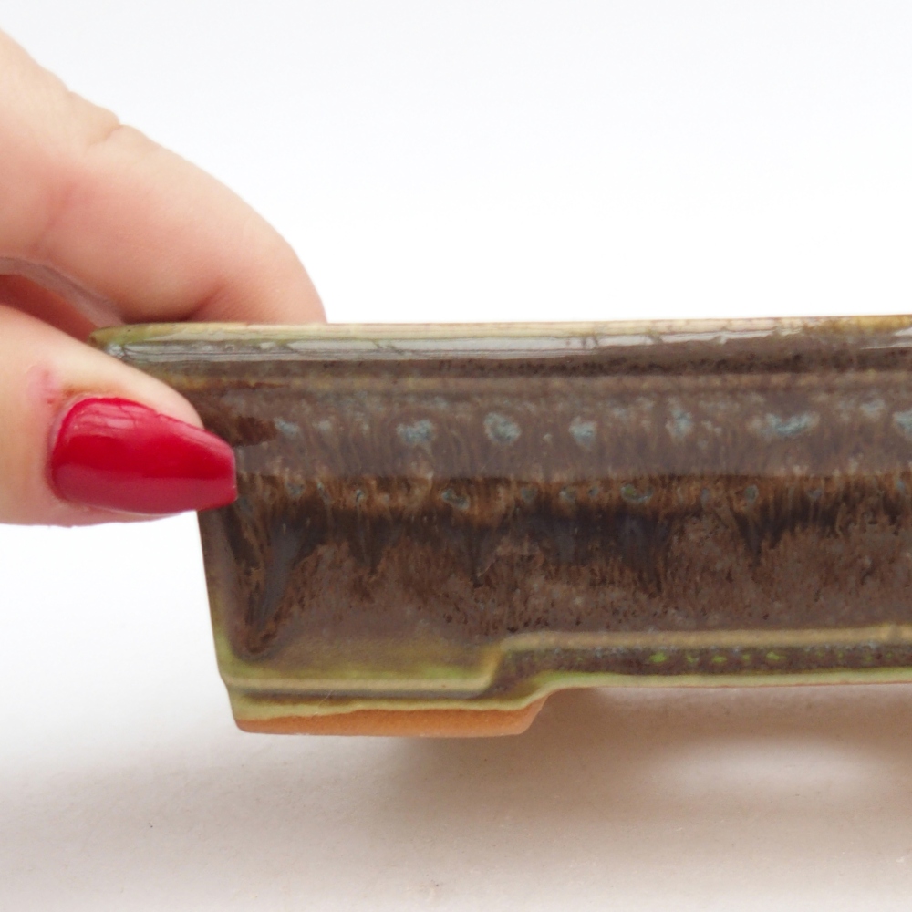 Keramická bonsai miska 13 x 10 x 4 cm, barva zelená