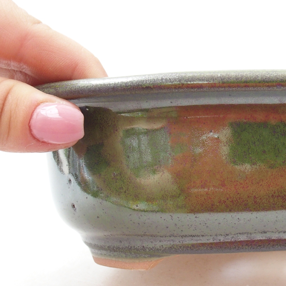 Keramická bonsai miska 18 x 14,5 x 6 cm, barva zelená