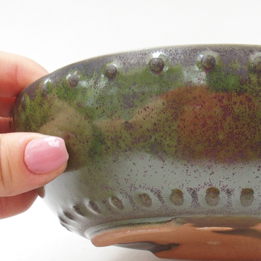 Keramická bonsai miska 17,5 x 17,5 x 5 cm, barva zelená