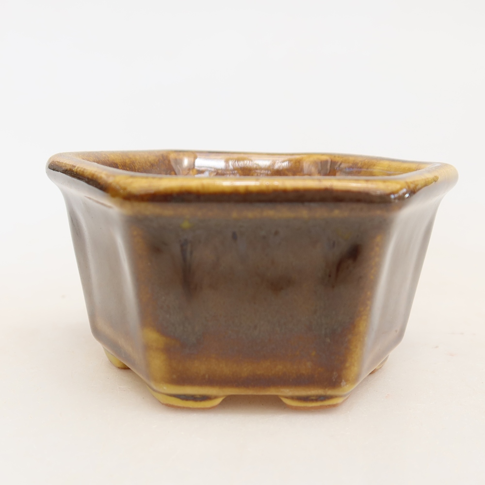 Keramická bonsai miska 7,5 x 7 x 4 cm, barva hnědožlutá