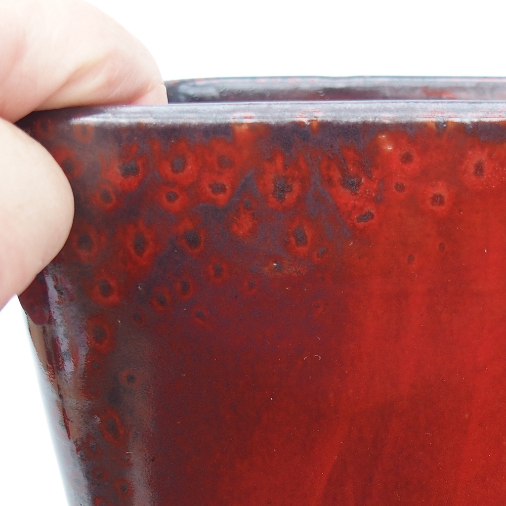 Keramická bonsai miska 14 x 14 x 15 cm, barva červená