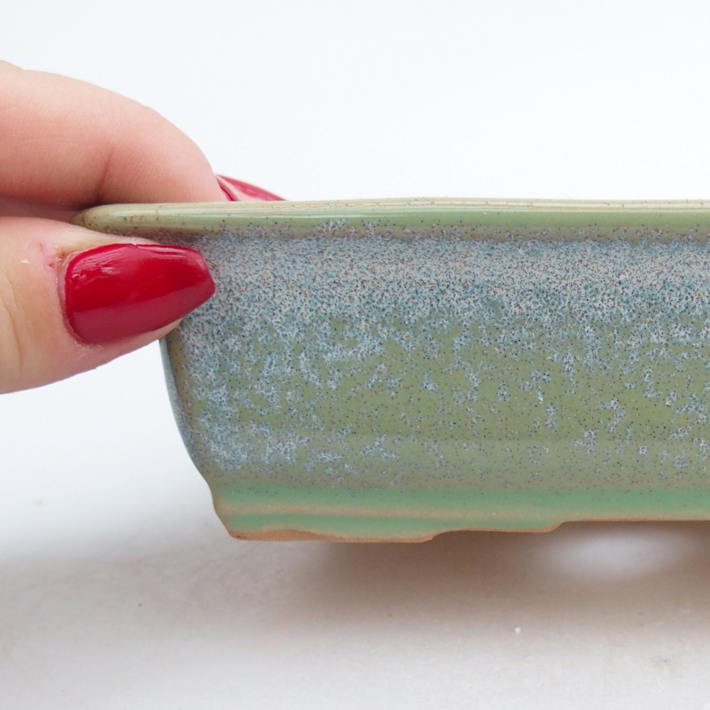 Keramická bonsai miska 14 x 10,5 x 4 cm, barva zelená