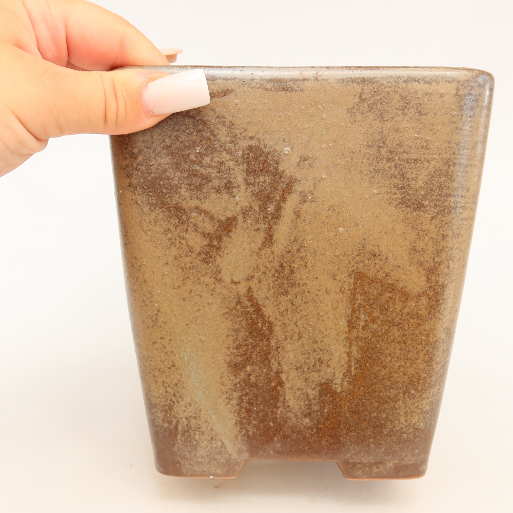 Keramická bonsai miska 14 x 14 x 15 cm, barva hnědá