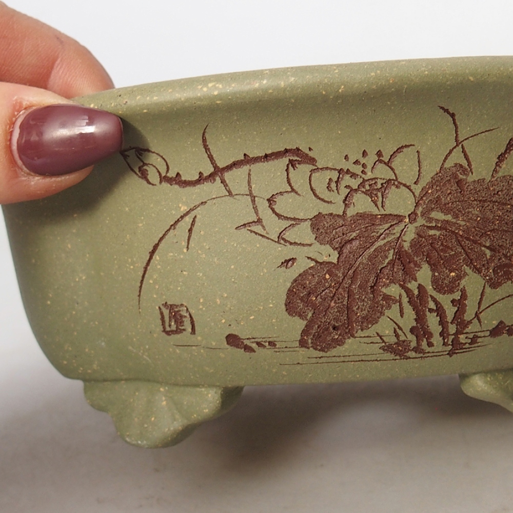 Keramická bonsai miska 15,5 x 13 x 6 cm, barva zelená