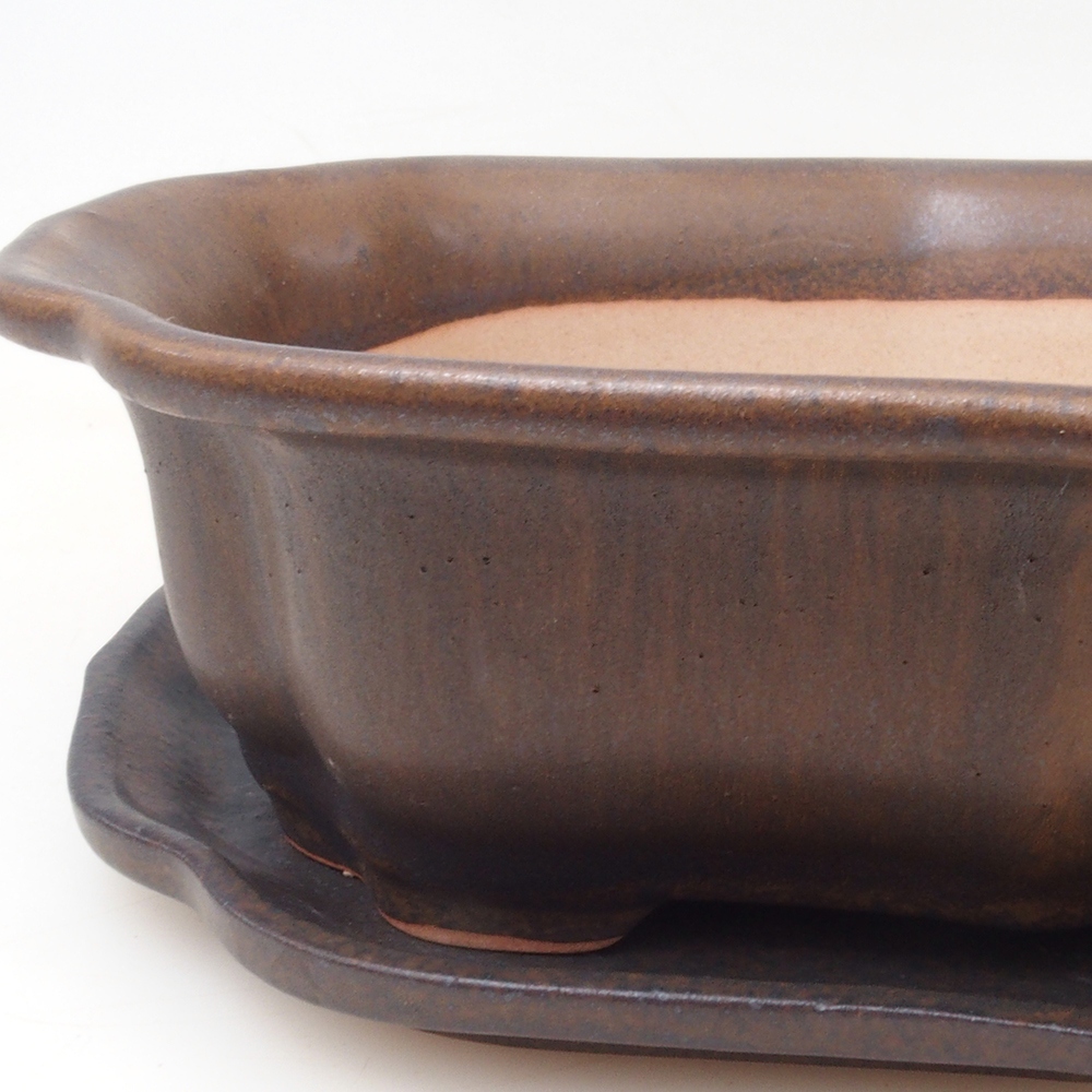 Bonsai miska + podmiska H51 - 18x14x5 cm - hnědá